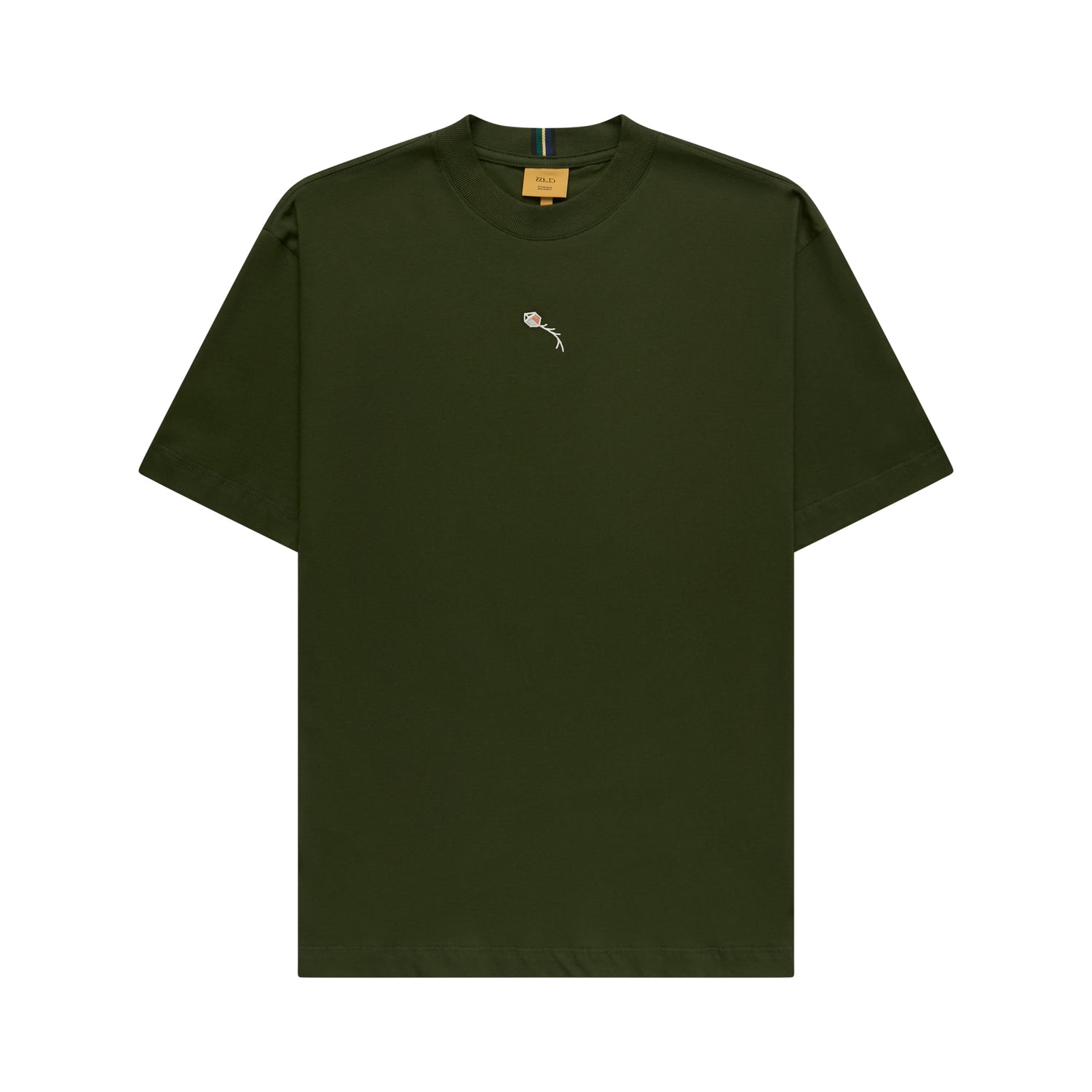 Camiseta verde escura lisa com logo pequeno no peito