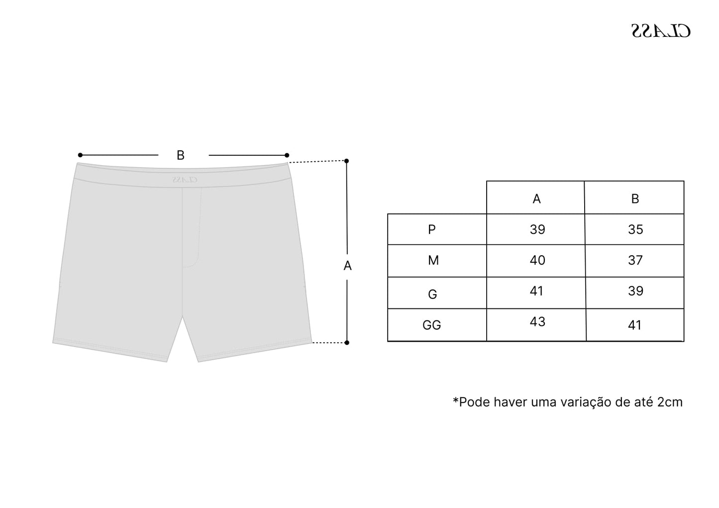 Guia de tamanhos do short boxer: medidas P a GG e variação até 2 cm