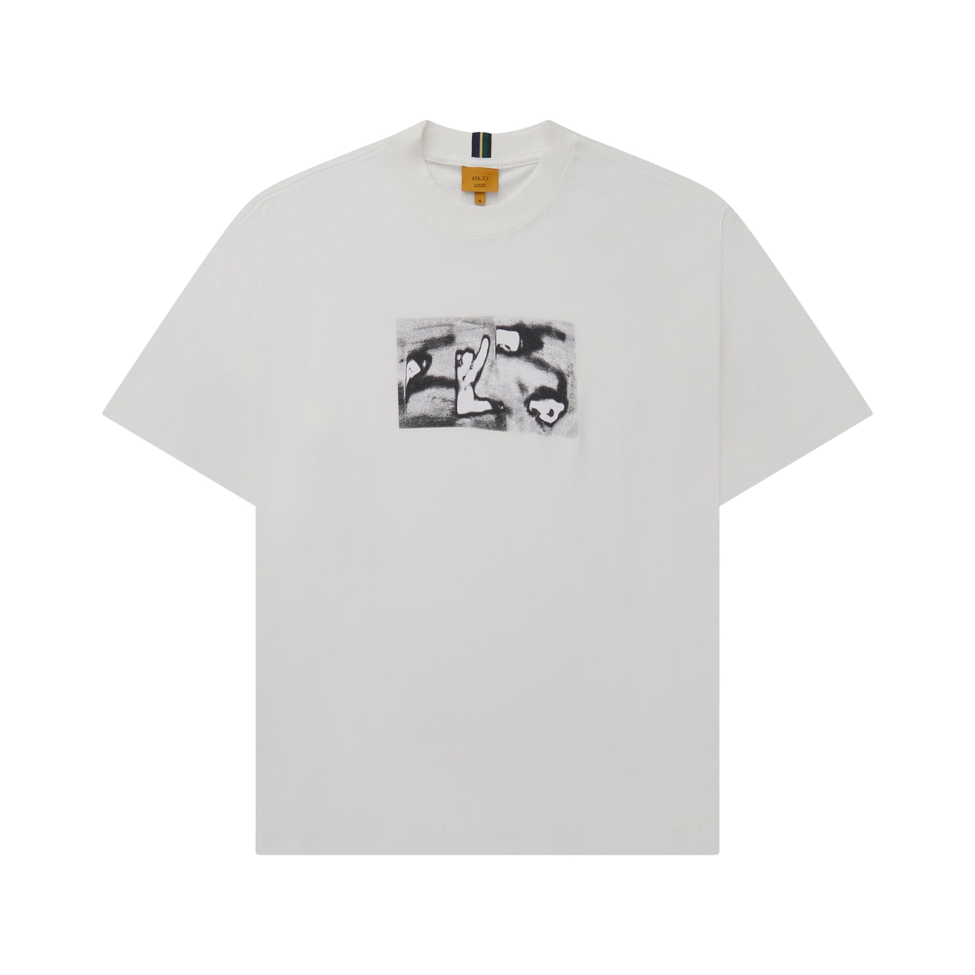 Camiseta off-white com gola careca e estampa gráfica preta no peito
