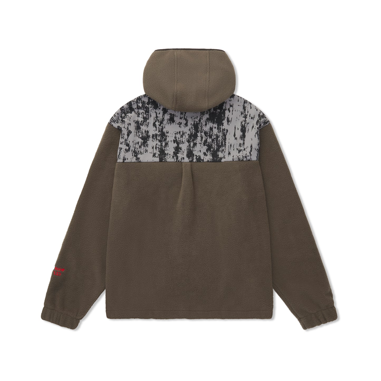 Jaqueta de fleece marrom com capuz e painel frontal cinza mesclado
