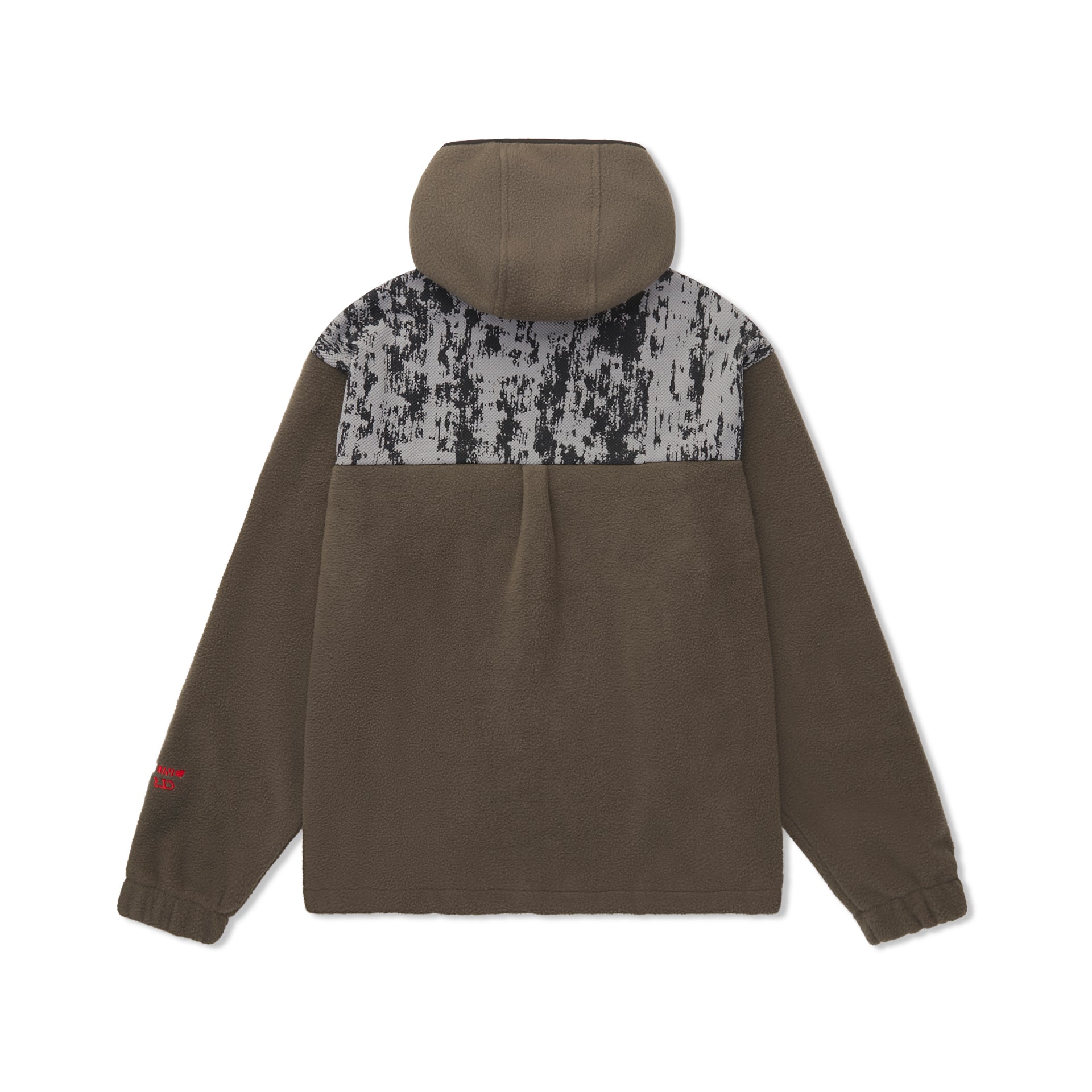 Jaqueta de fleece marrom com capuz e painel frontal cinza mesclado