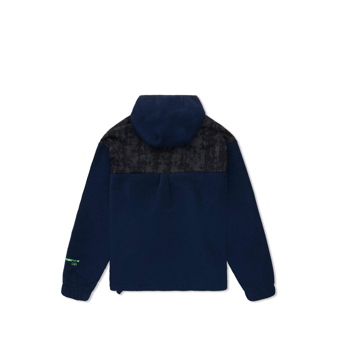 Jaqueta fleece azul-marinho com capuz e emblema verde no peito