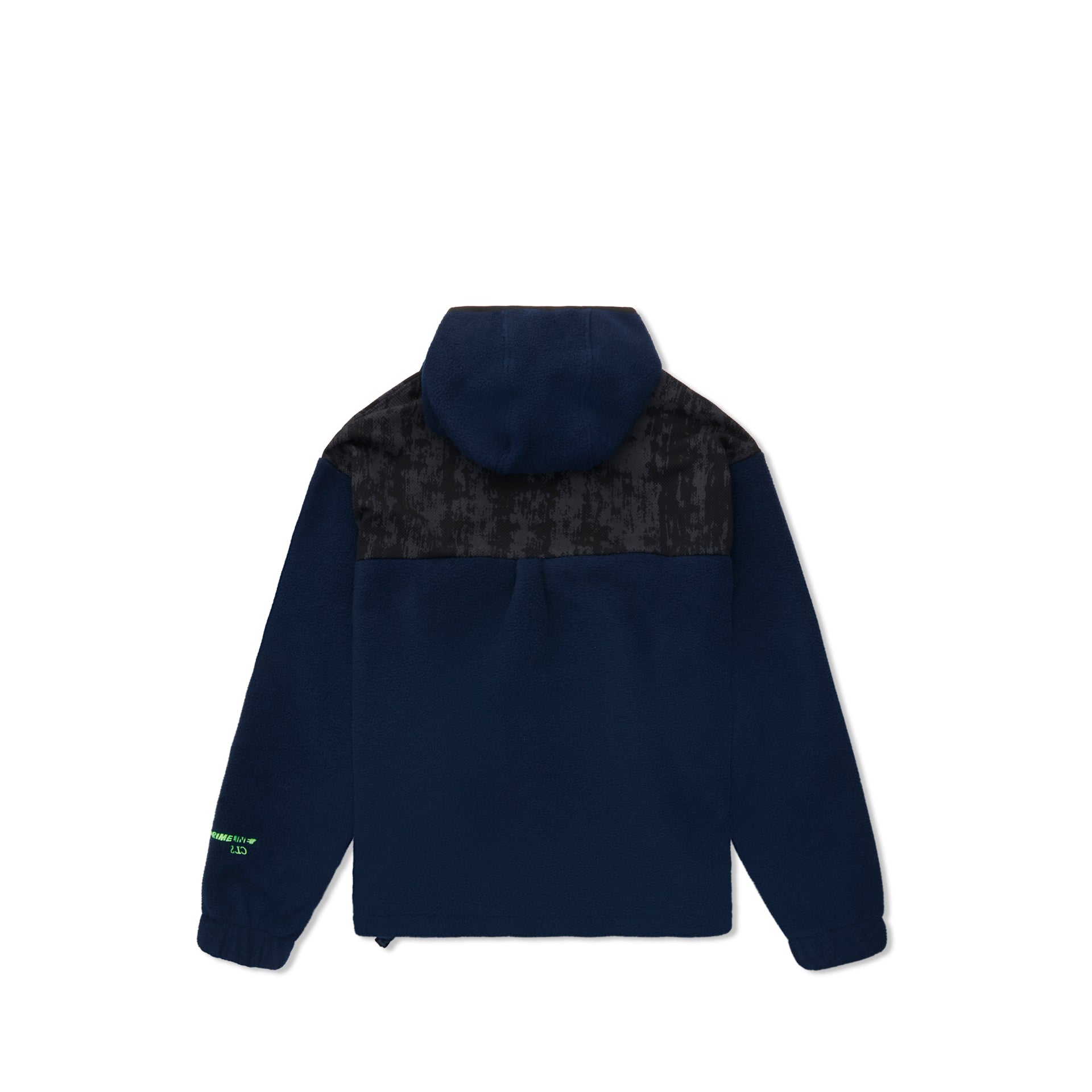 Jaqueta fleece azul-marinho com capuz e emblema verde no peito