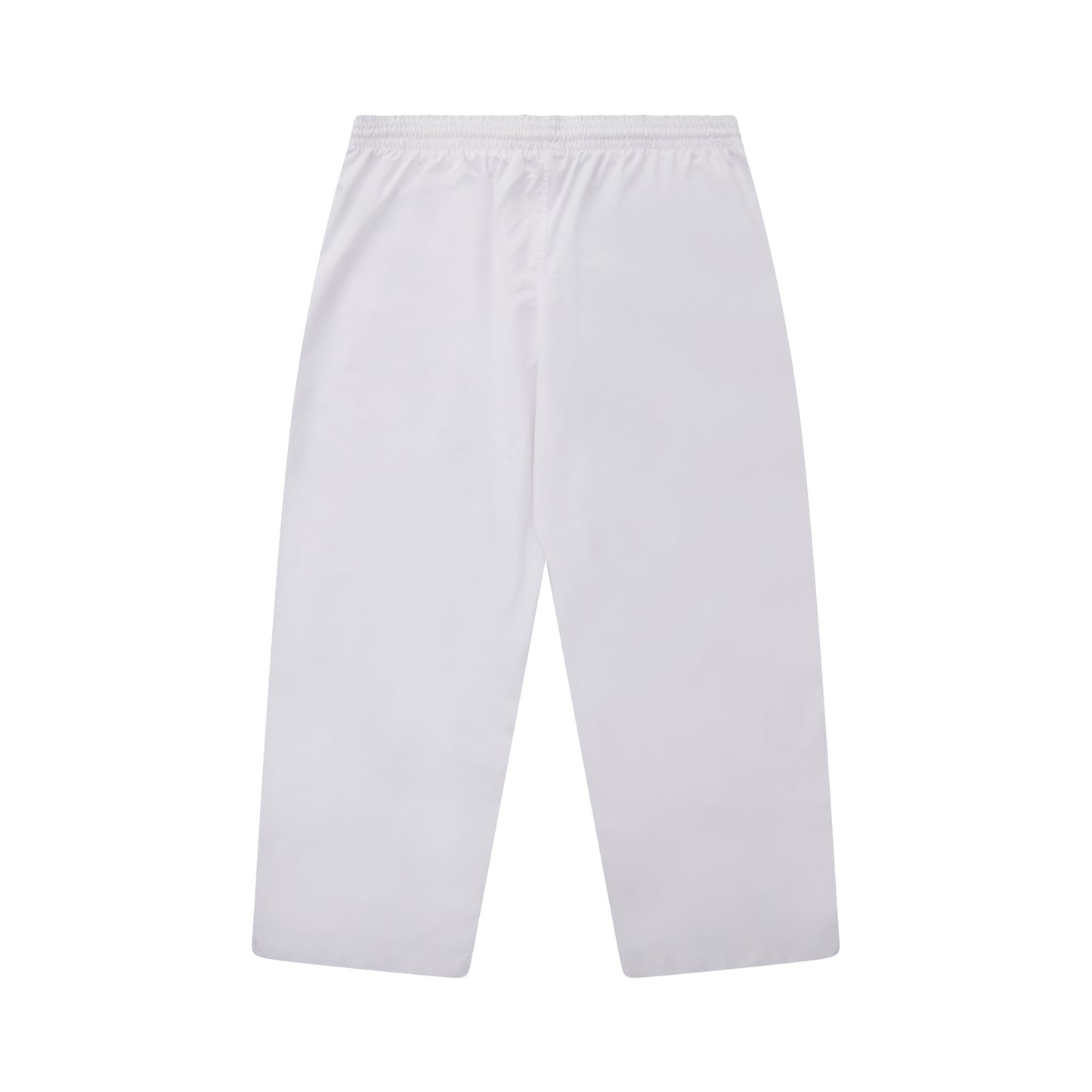 Calça branca com cós elástico e caimento reto