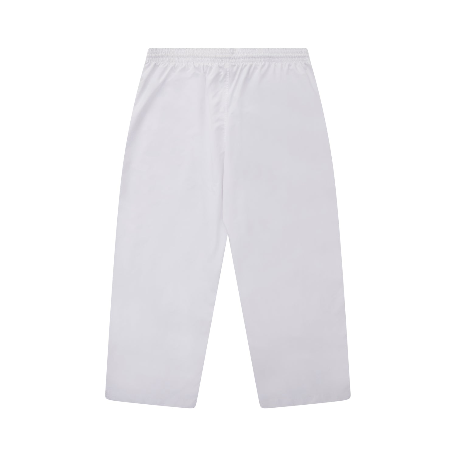 Calça branca com cós elástico e caimento reto