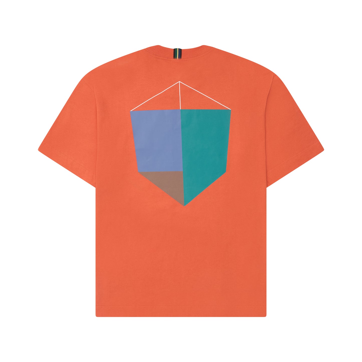 Camiseta laranja de manga curta com estampa pequena multicolor no peito