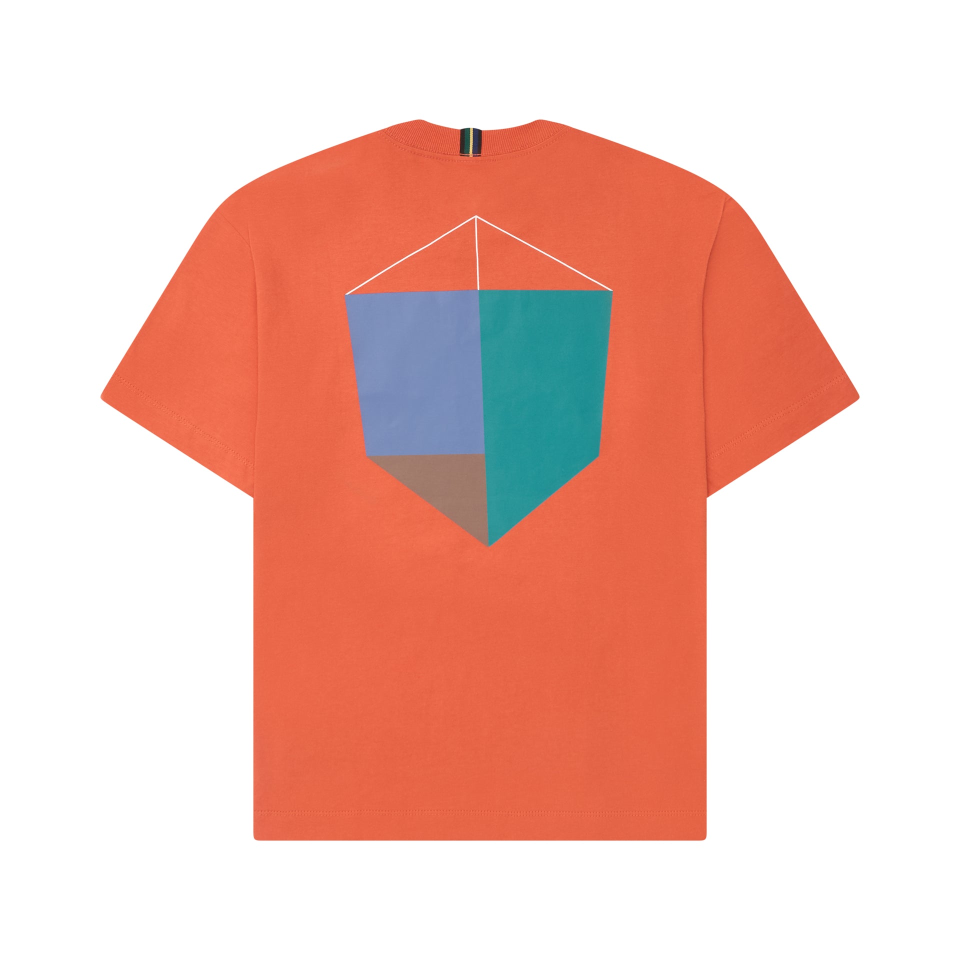 Camiseta laranja de manga curta com estampa pequena multicolor no peito