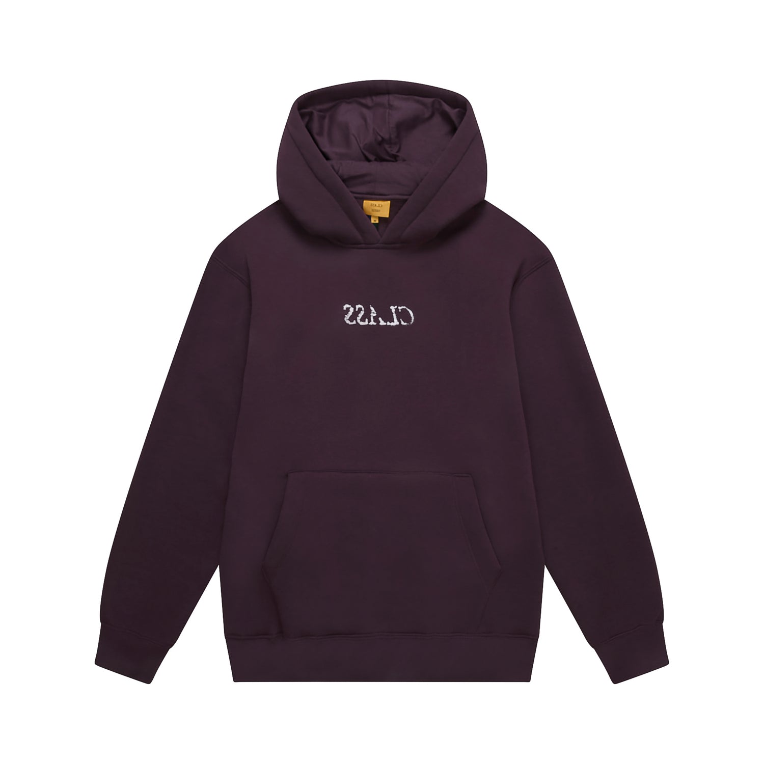 Moletom com capuz roxo escuro, bolso canguru e estampa frontal pequena