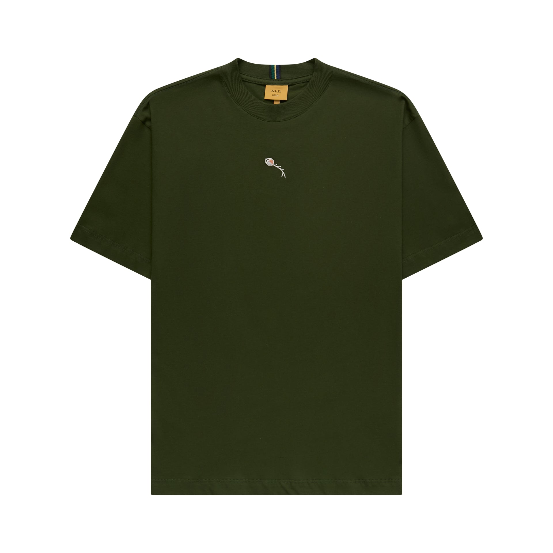 Camiseta verde escura lisa com logo pequeno no peito