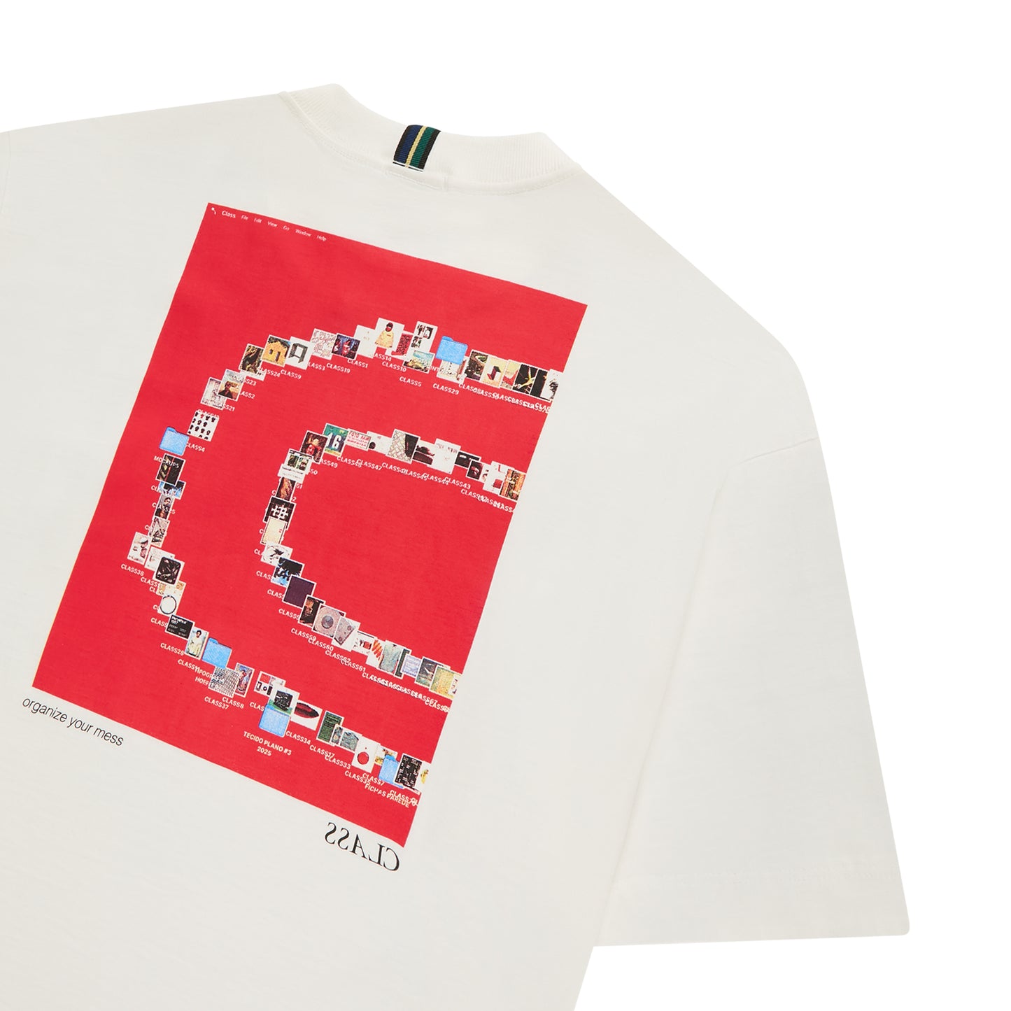 Camiseta off-white com estampa vermelha quadrada no peito
