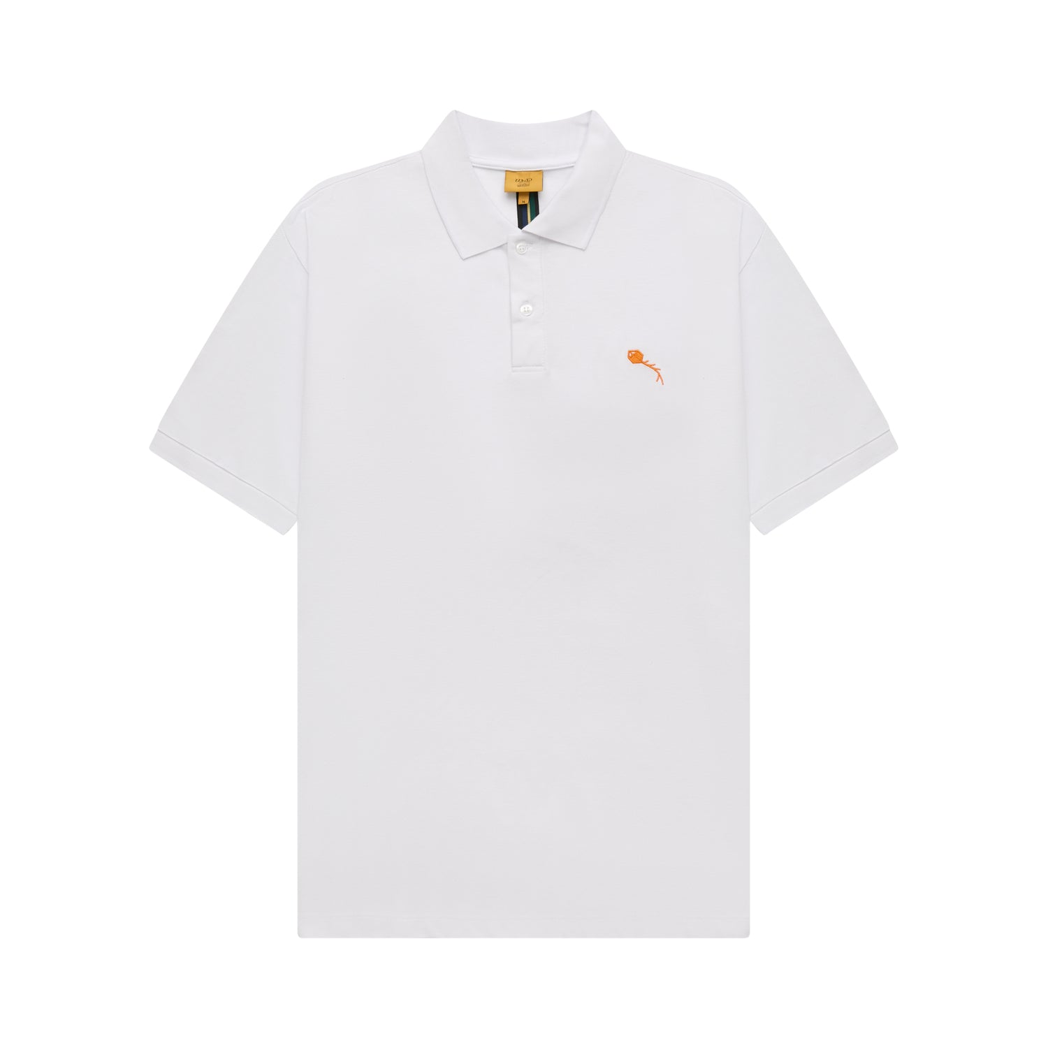Camisa polo clássica off-white com gola e detalhe bordado laranja no peito