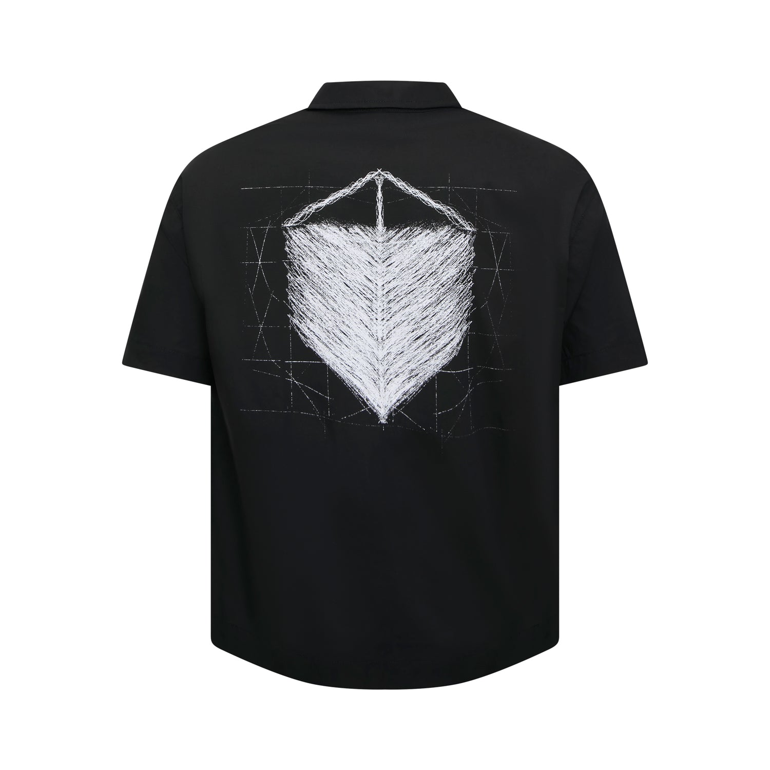 Camisa com zíper preta, costas com estampa geométrica prateada