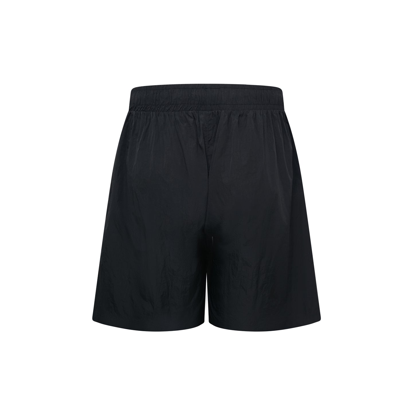 Shorts pretos com cós elástico e cordão, vista traseira