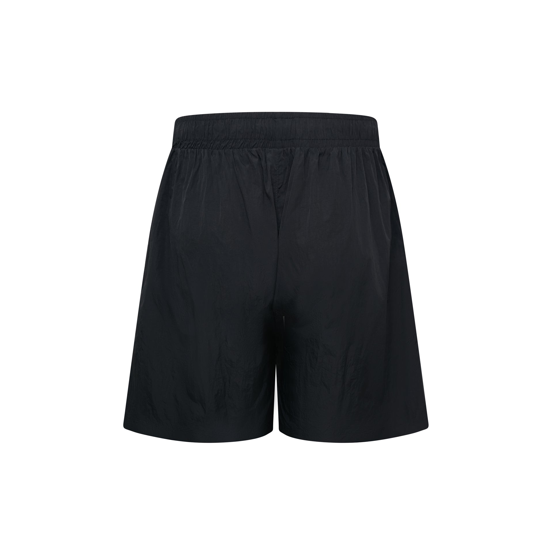 Shorts pretos com cós elástico e cordão, vista traseira