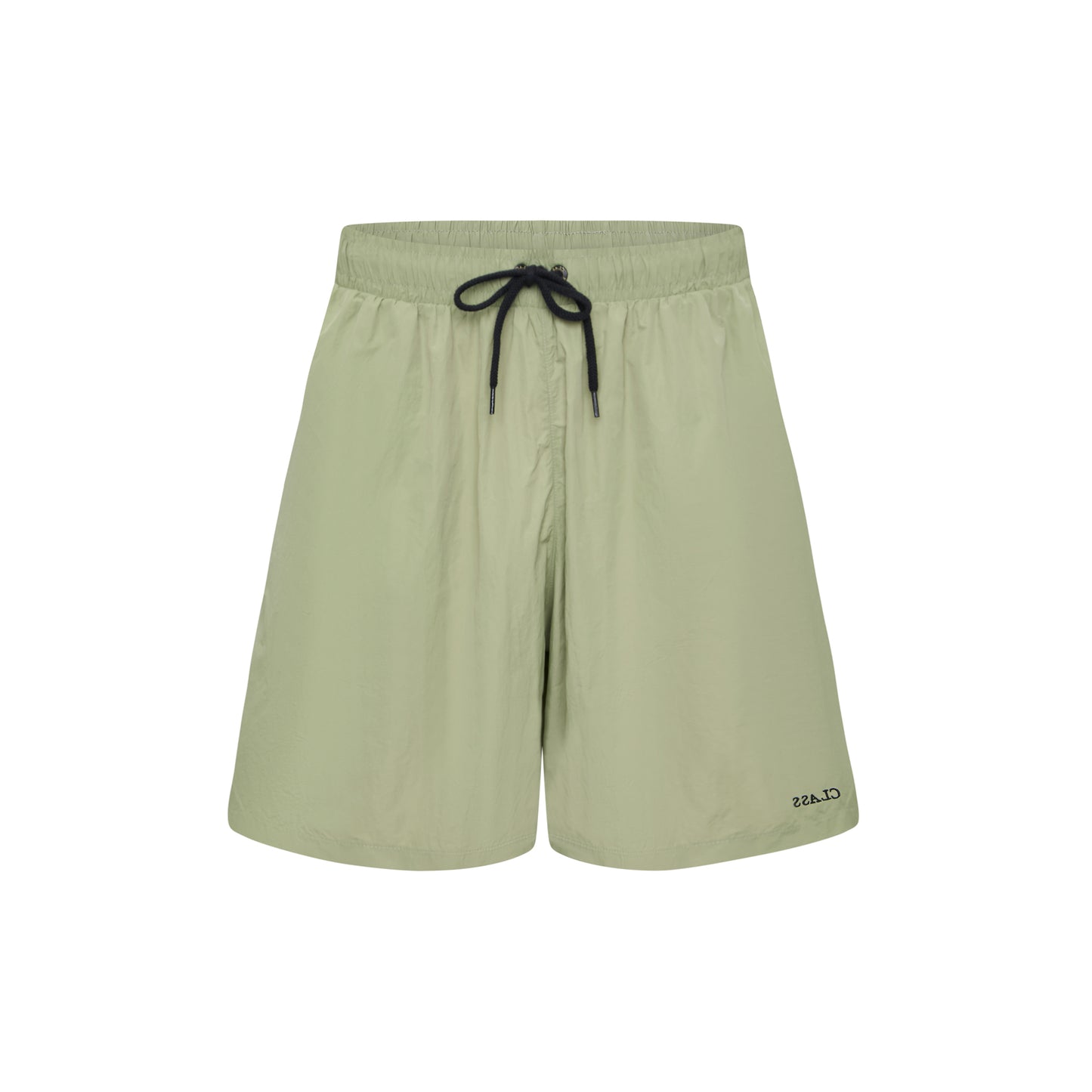 Shorts verde claro com cordão preto no cós e barra reta