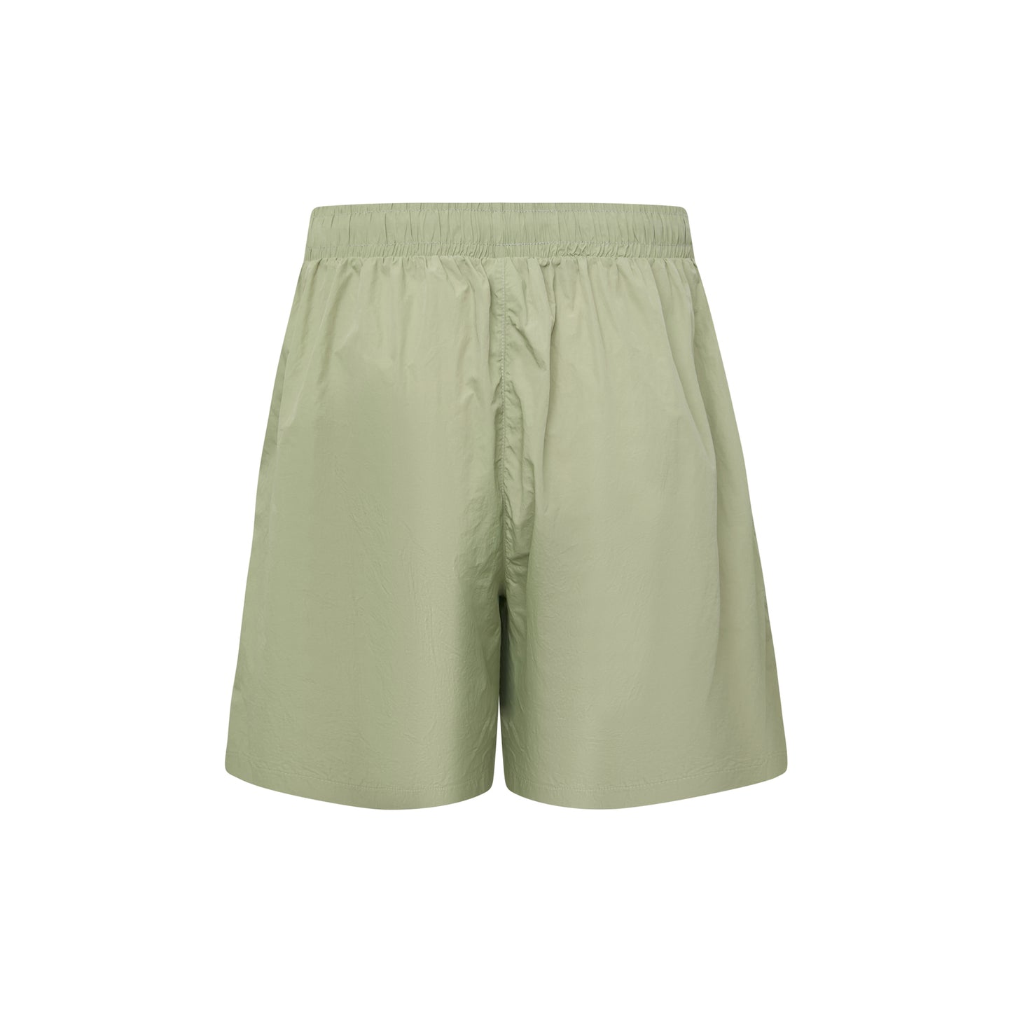 Shorts de tecido verde claro com cós elástico e cintura ajustável por cordão