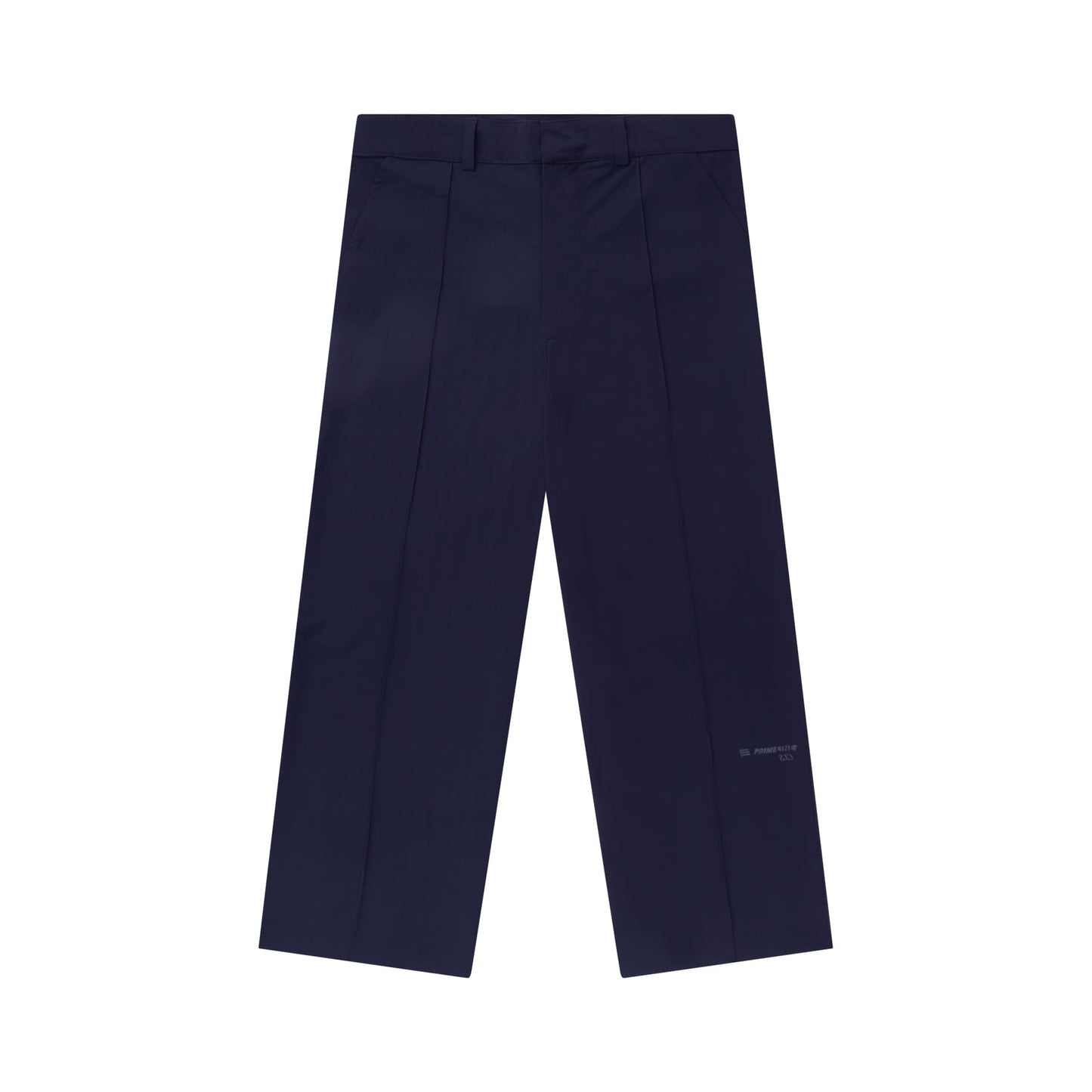 Calça social azul-marinho com bolsos e etiqueta discreta na lateral