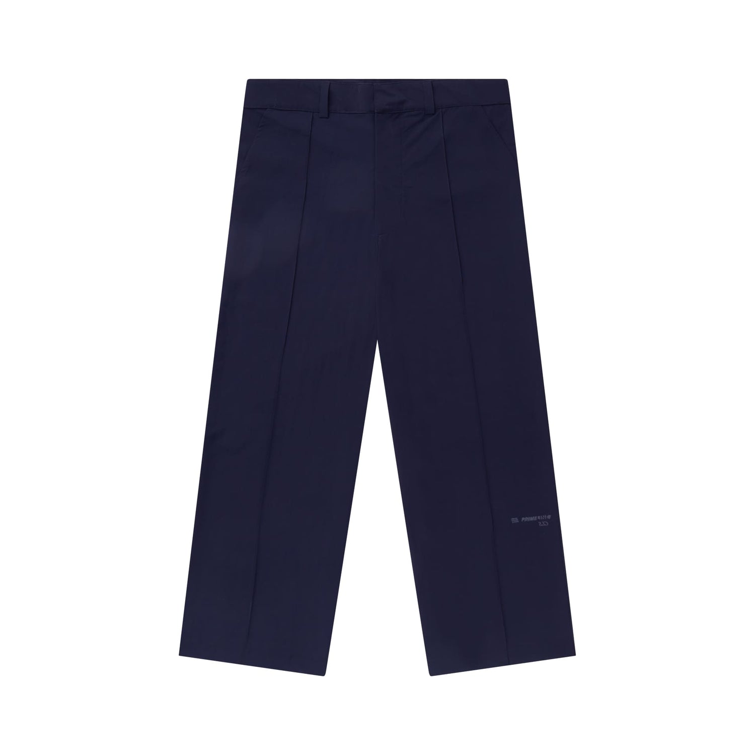 Calça social azul-marinho com bolsos e etiqueta discreta na lateral