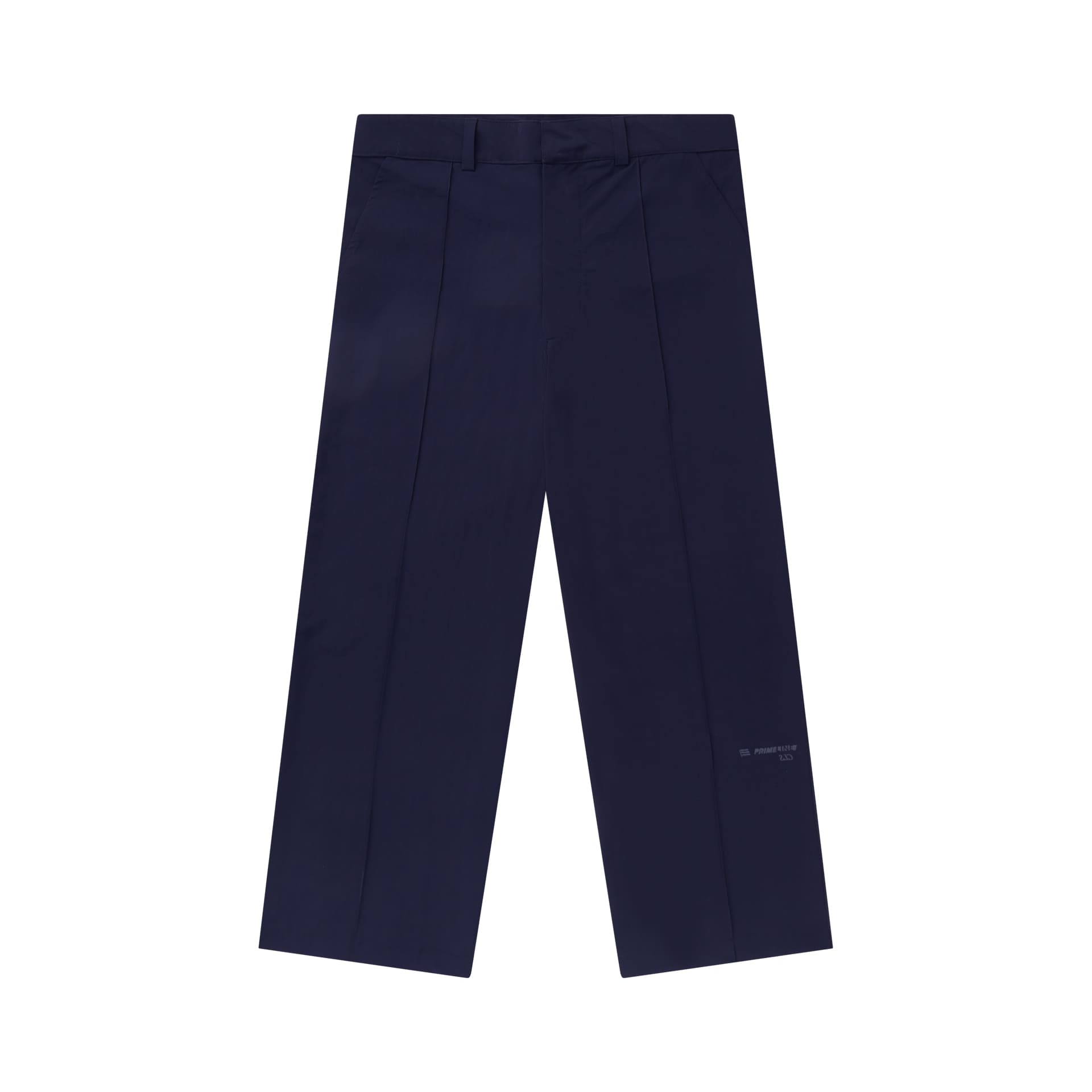 Calça social azul-marinho com bolsos e etiqueta discreta na lateral