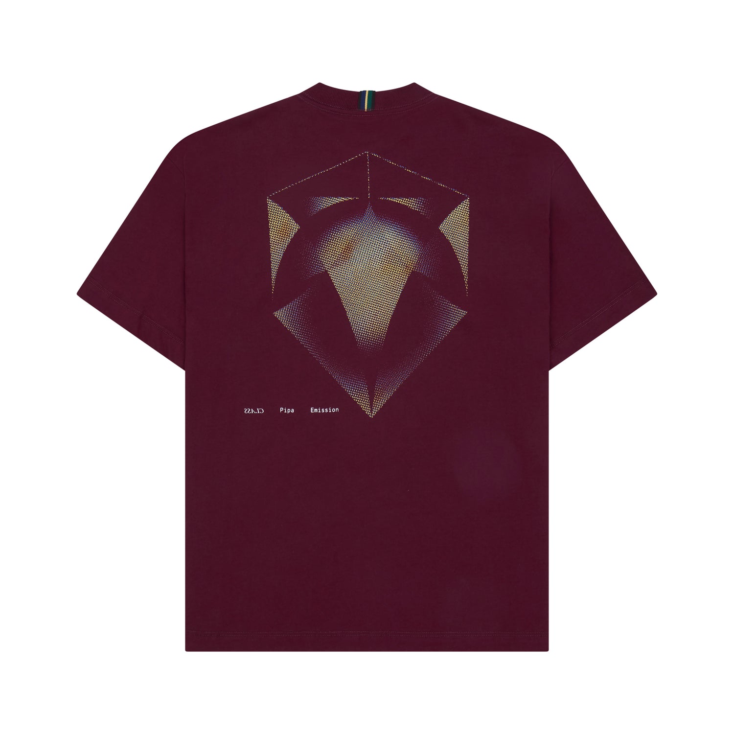 Camiseta burgundy com estampa central geométrica dourada