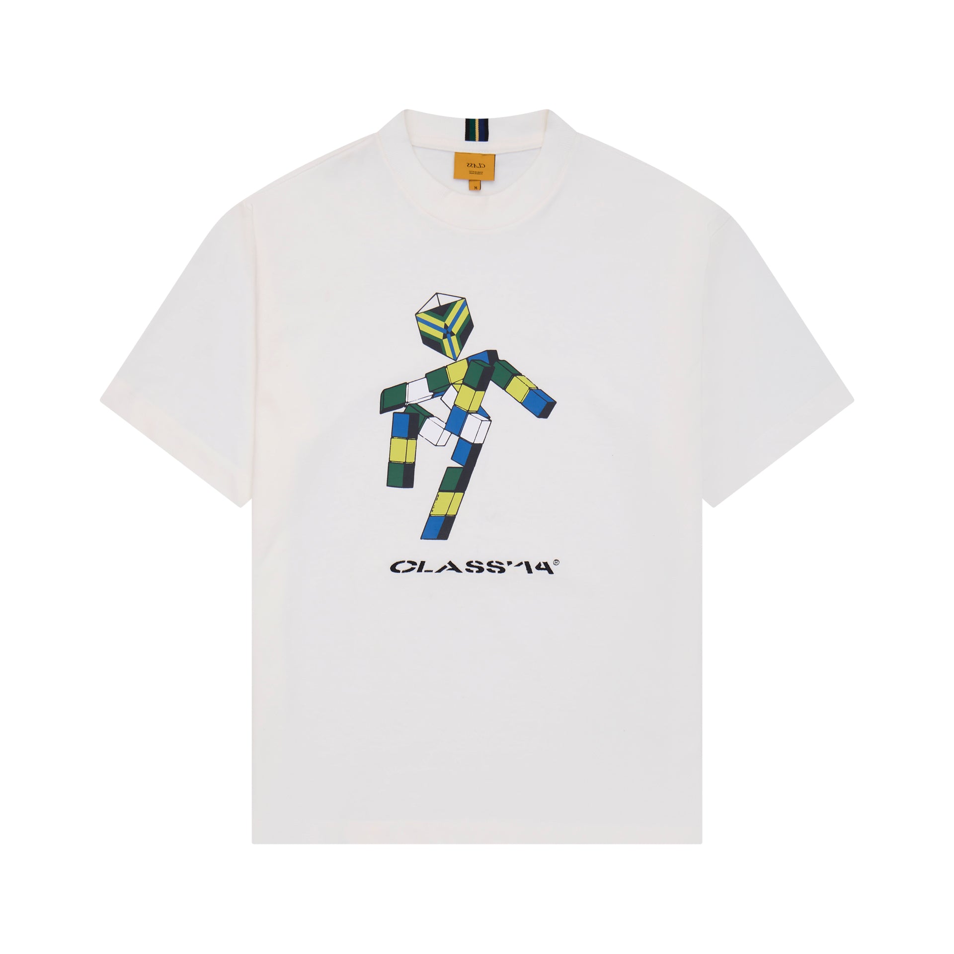 Camiseta premium off-white com gola careca e estampa colorida PIPA-MAN no peito