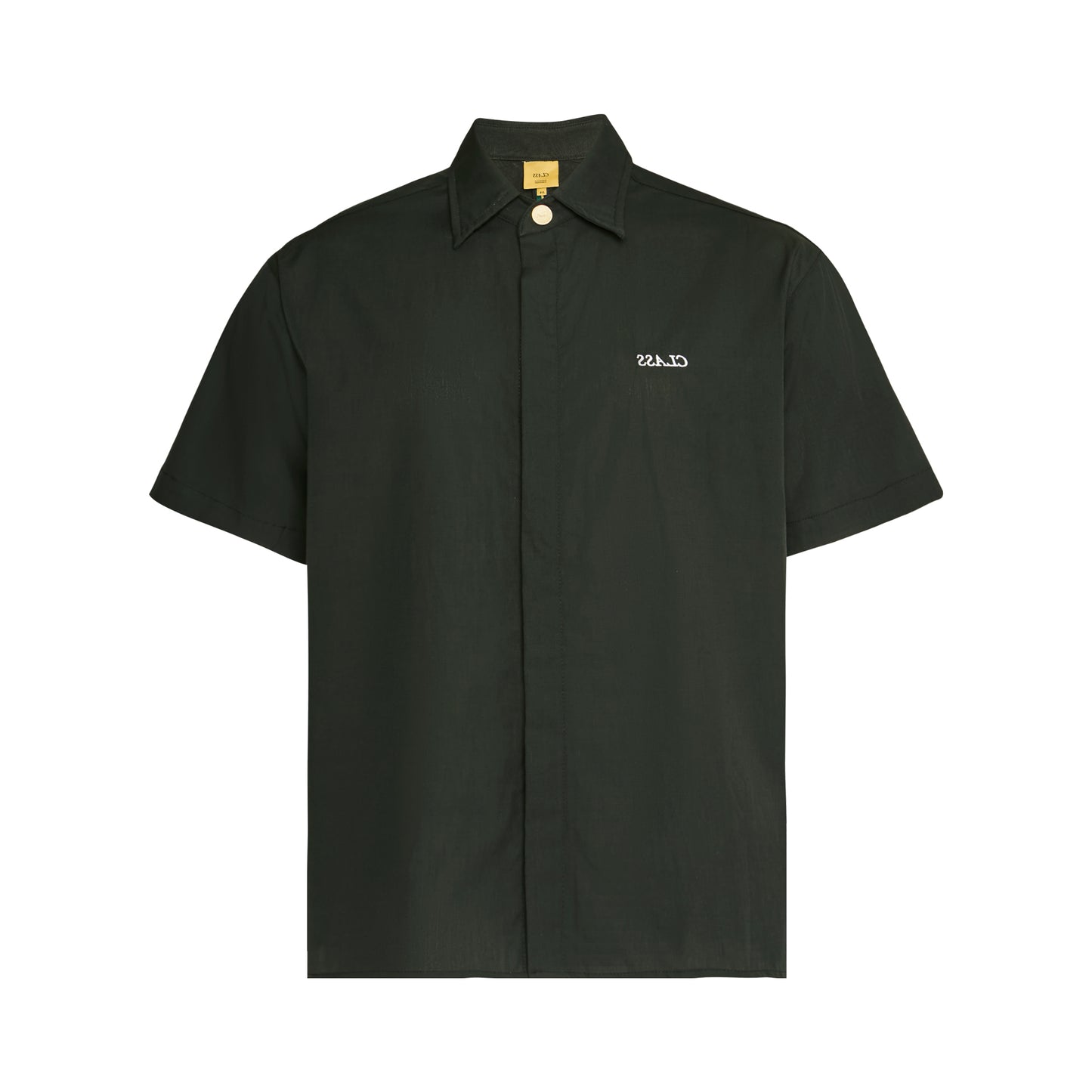 Camisa clássica de manga curta verde escuro com botões e colarinho