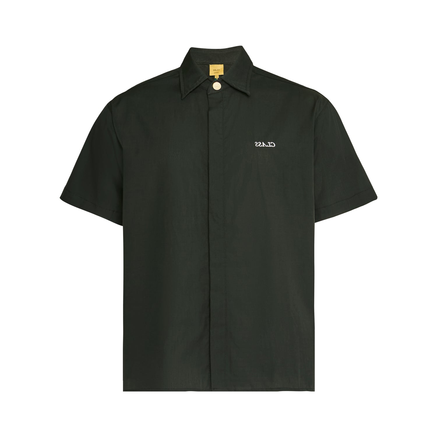 Camisa clássica de manga curta verde escuro com botões e colarinho