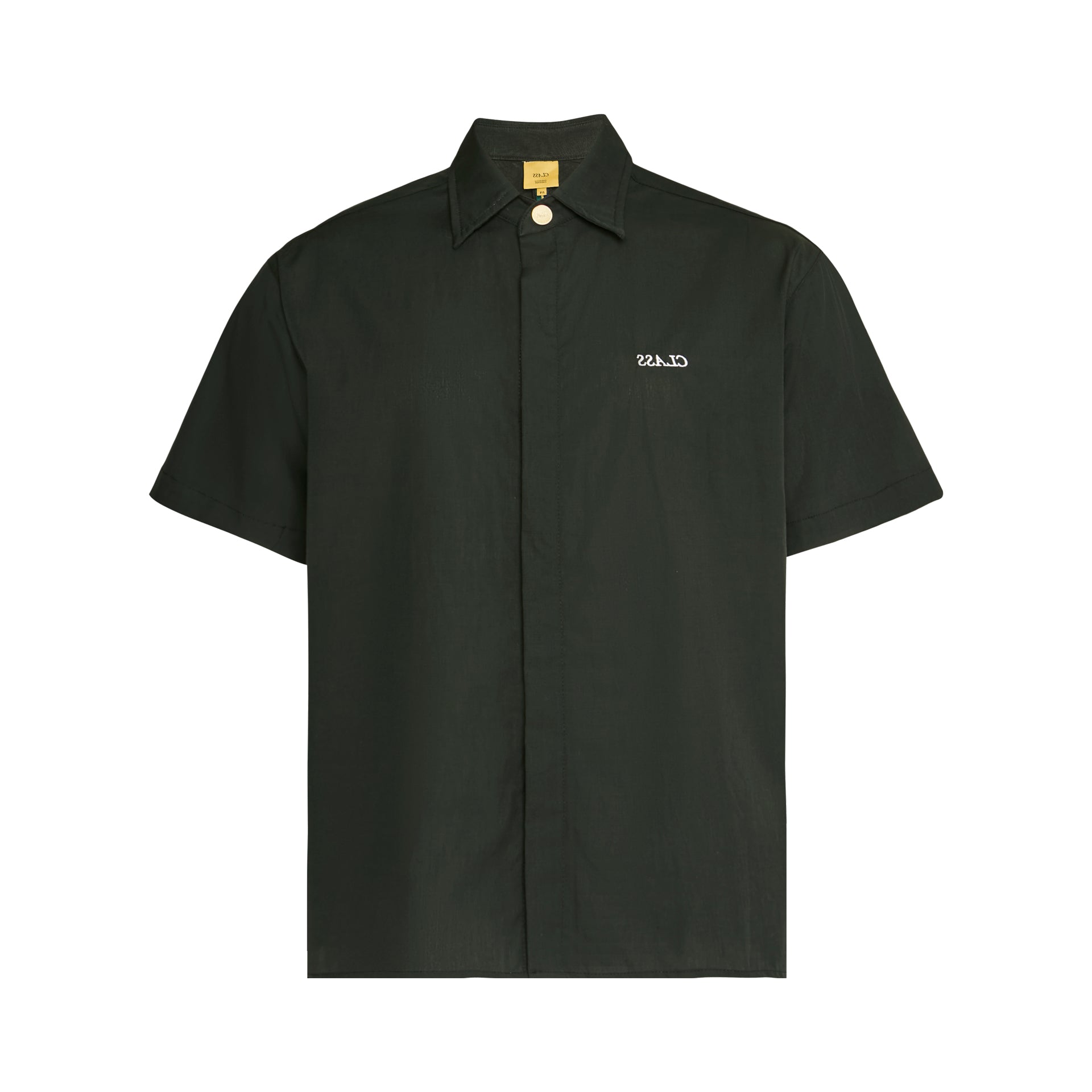 Camisa clássica de manga curta verde escuro com botões e colarinho