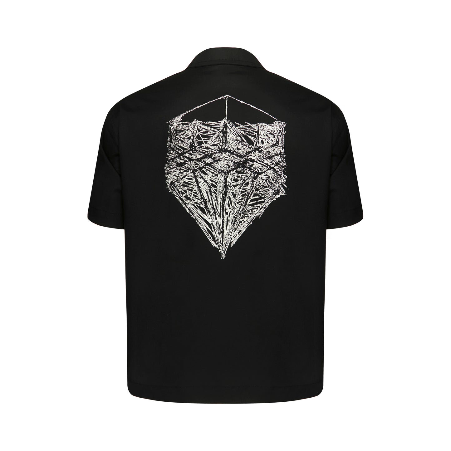 Camisa preta com zíper, estampa de diamante branco nas costas