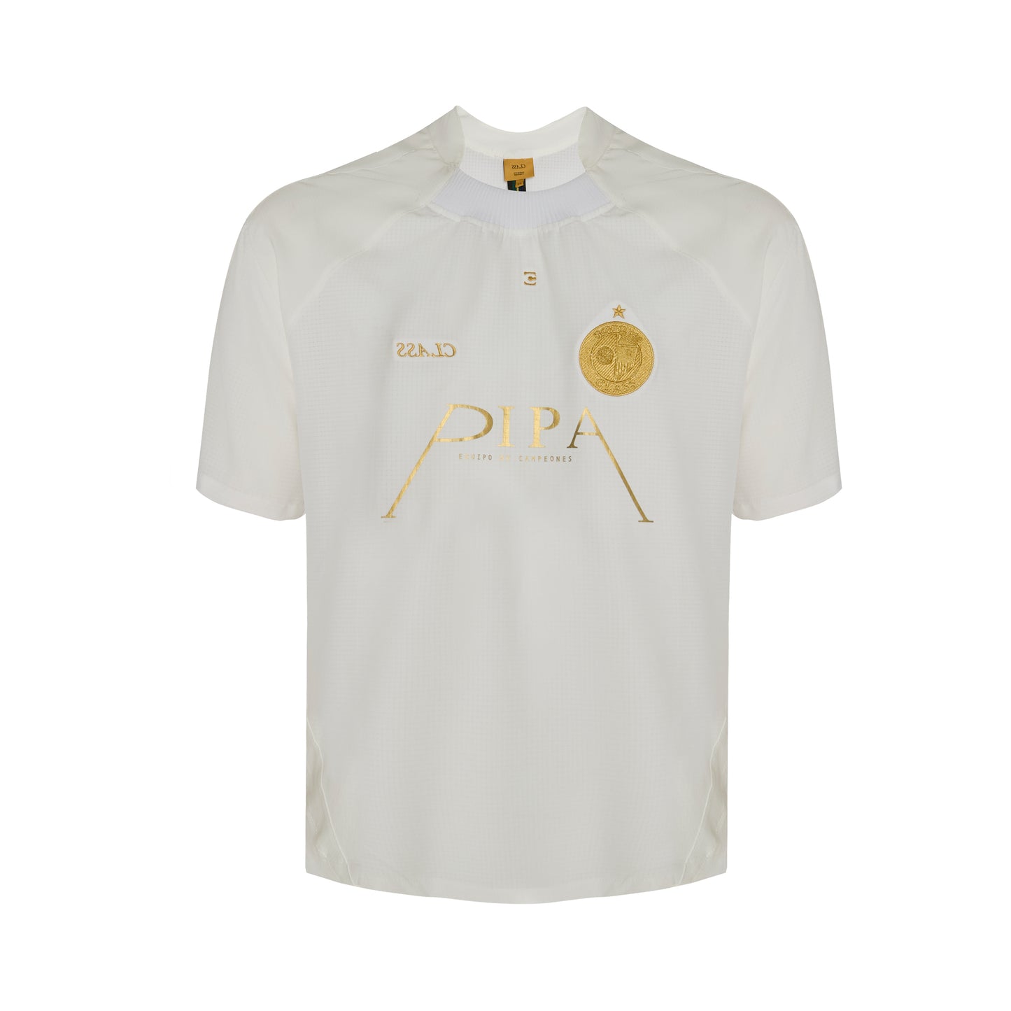 Jersey branca PIPA com gola alta e estampa dourada no peito