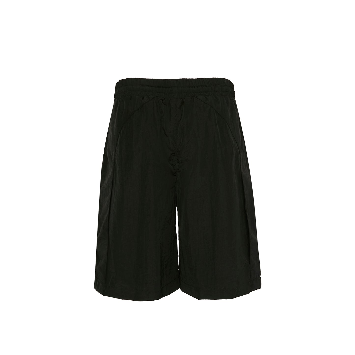 Short preto com cós elástico e cordão, vista traseira