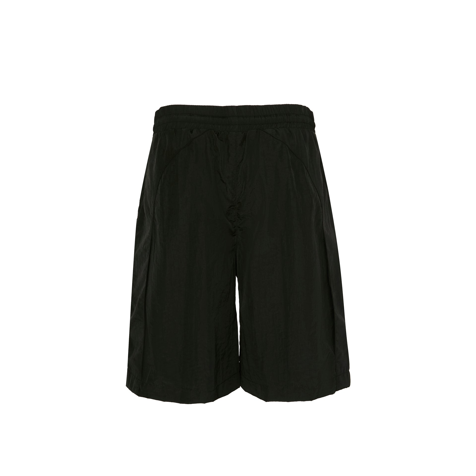 Short preto com cós elástico e cordão, vista traseira