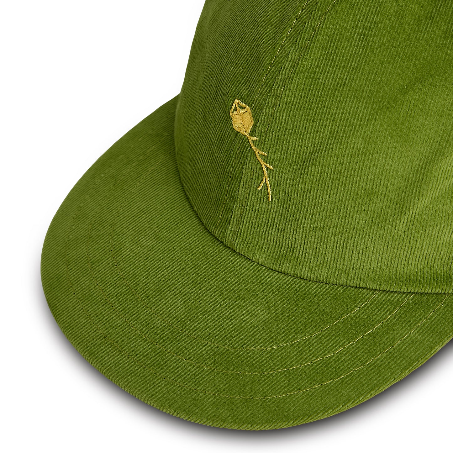 Boné verde de veludo cotelê com aba e bordado frontal