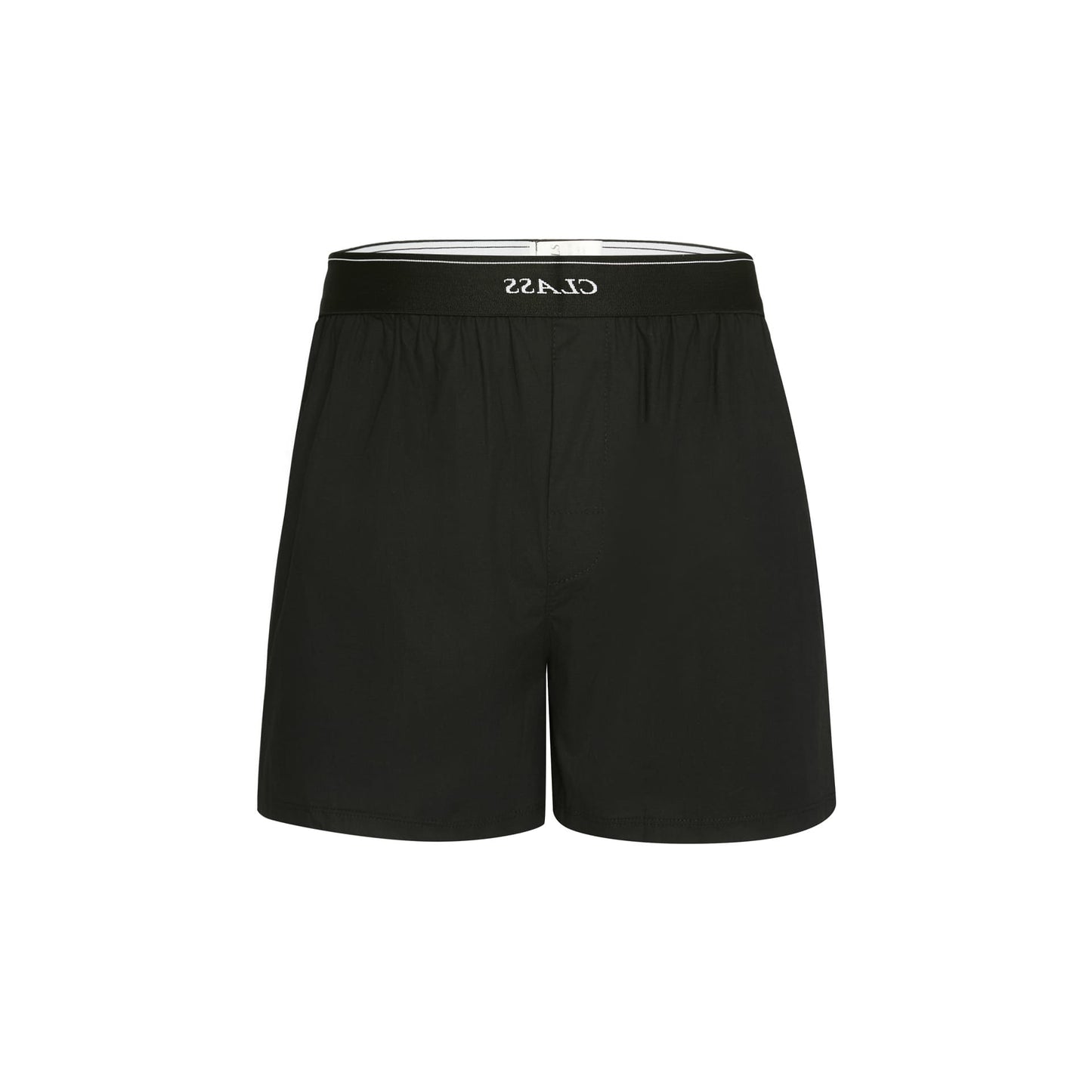Short boxer preto com cós elástico e estampa na frente