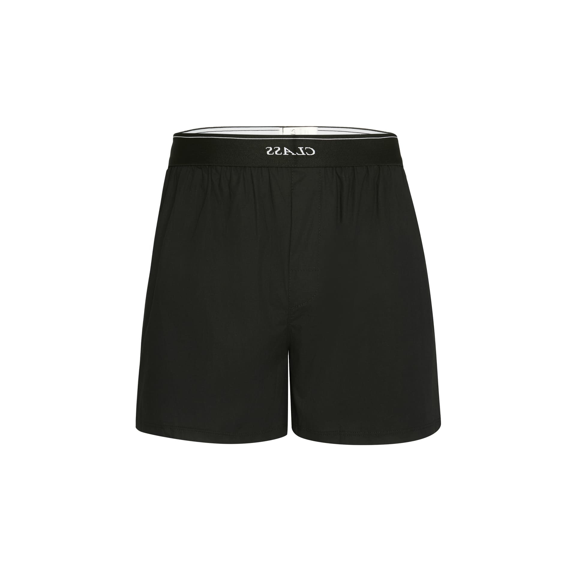Short boxer preto com cós elástico e estampa na frente