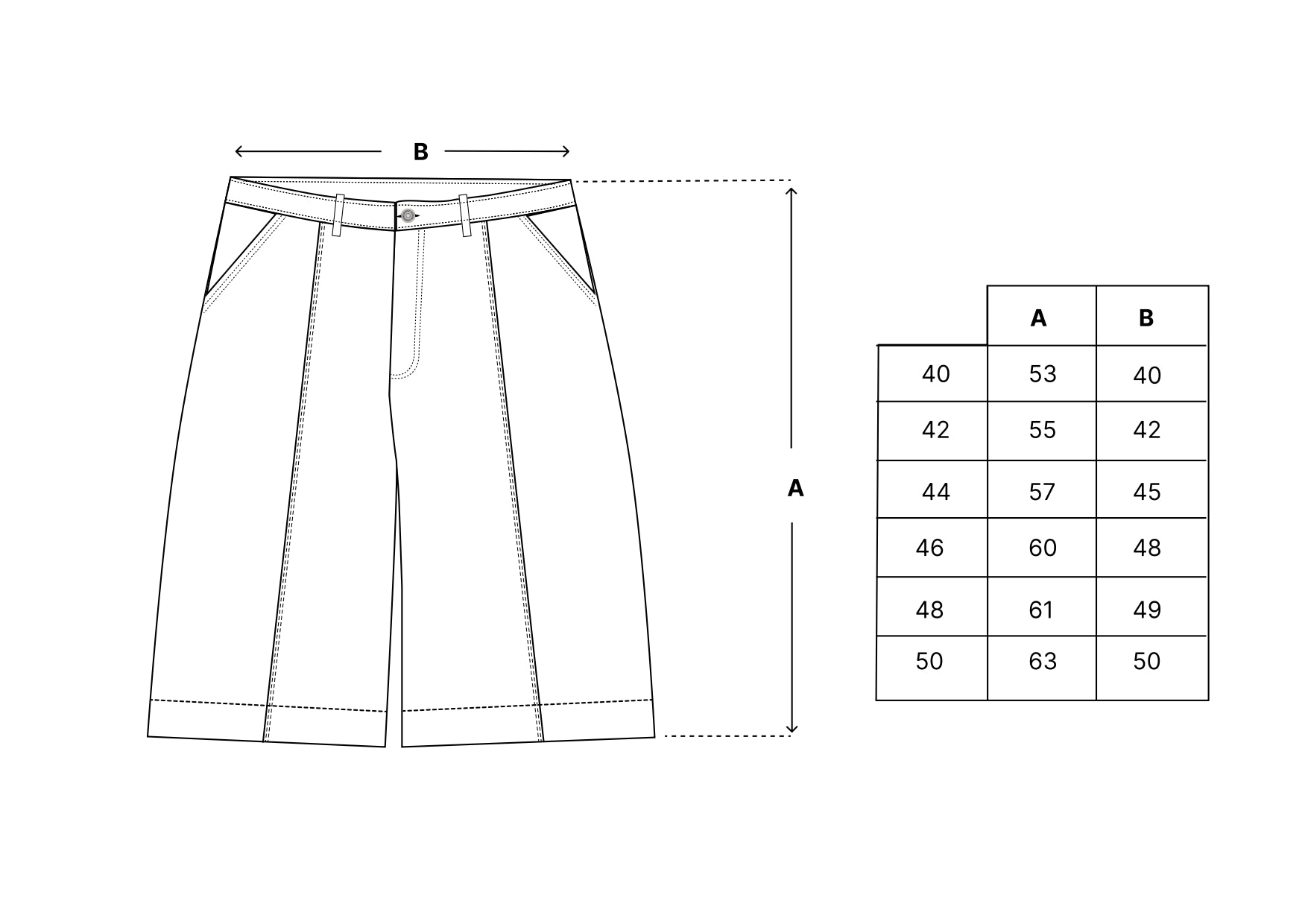 Desenho técnico de bermuda jeans preta com passantes e bolsos