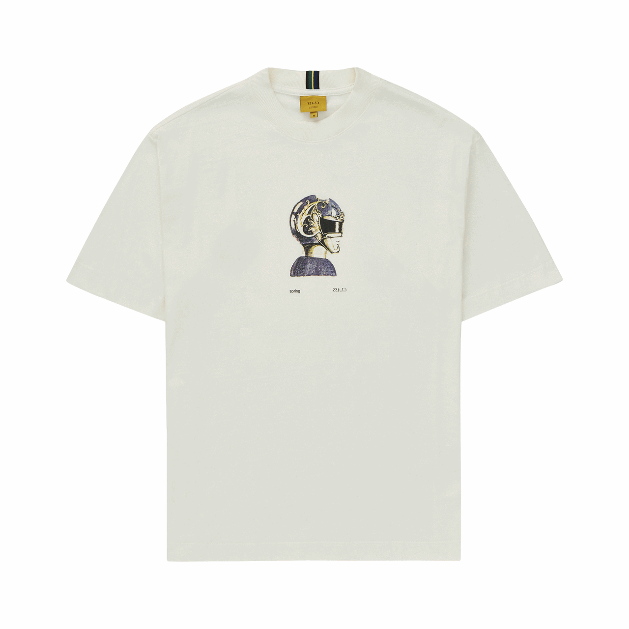 Camiseta infantil off-white com estampa de capacete no peito